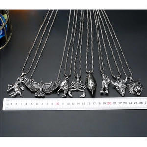 Punk animal pendant necklaces featuring wolf, eagle, and tiger heads with size scale view