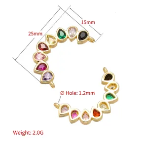 Golden micro-pave connector with rainbow pear-cut stones for jewelry making 25mm