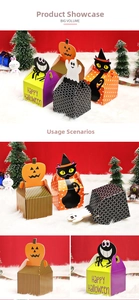 Close-up of Halloween folding gift boxes with cartoon pumpkin and ghost patterns