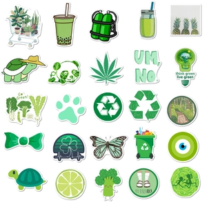 Pack of 25 waterproof VSCO green aesthetic stickers for luggage and laptop decoration