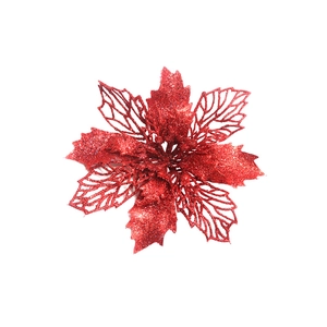 Sparkling red artificial poinsettia flower with glitter for Christmas tree decoration