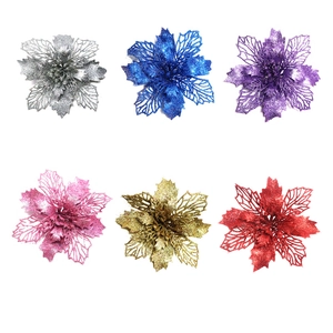 Glitter poinsettia artificial flowers in six colors for Christmas tree decoration set