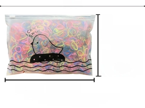 Size chart for colorful kids hair ties showing 20.5x14cm bag and 1.5cm elastic band diameter
