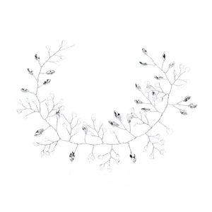 Elegant 1.5M bridal silver branch headband with handmade pearls and crystal stones
