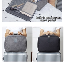Détail du sac de rangement voyage avec filet transparent et tissu polyester durable