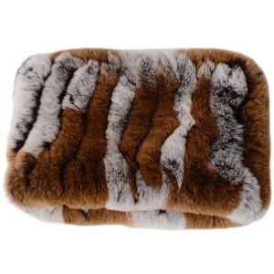 Thick knitted rex rabbit fur neck warmer in brown and white striped pattern