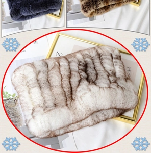 Detailed close-up of thick rex rabbit fur neck warmer scarves in various natural colors