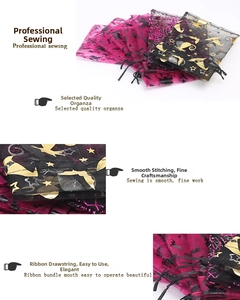 Detail of Halloween organza gift bags showing stitching and festive patterns