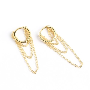 Elegant gold S925 sterling silver multi-layer chain tassel hoop earrings for women