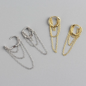 925 Sterling Silver Hoop Earrings With Multi Layer Chain Tassel Round Bead Individual Dainty Luxury Jewelry For Women