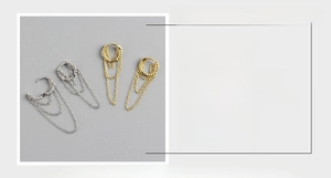 Detail view of S925 sterling silver multilayer chain earrings with 36.5mm length dimensions