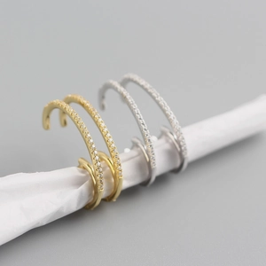 925 Sterling Silver Hoop Earrings For Women Full Zircon Pave Huggie Ear Cuffs Light Luxury Trendy Minimalist Jewelry