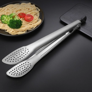 Pince alimentaire en acier inoxydable 304 avec tête fendue pour grillades et pâtes