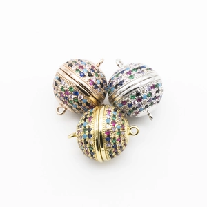 8-16mm gold plated magnetic jewelry clasps with micro-pave multicolored cubic zirconia