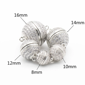 Silver magnetic jewelry clasps with white zircon in 8mm to 16mm sizes for DIY designs