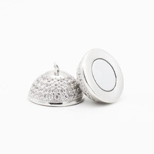 Silver hemisphere magnetic clasp with micro-set cubic zirconia for jewelry DIY