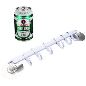 White kitchen wall hook rail with 6 sliding hooks and powerful suction cups