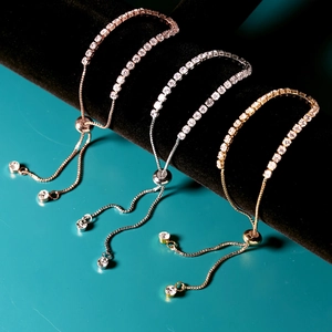 Three-color adjustable 3mm cubic zirconia tennis bracelets in gold, silver and rose gold