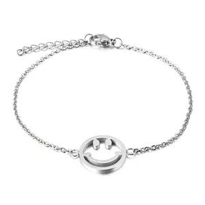 Minimalistisches Smiley Face Armband Für Damen 316L Edelstahl 18K Vergoldet Emoji Hohlkreis Anhänger Verstellbare Kette
