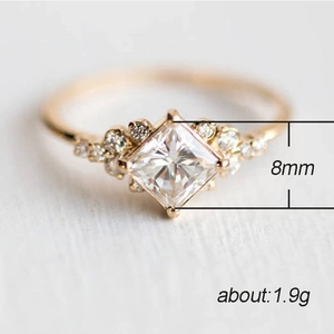 Elegant 18K gold plated ring with 8mm princess cut square zircon stone for women