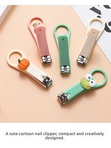Detail view of cute cartoon nail clippers with stainless steel blades and colorful pumpkin shapes
