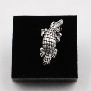 Vintage silver crocodile ring with realistic scale texture for men in rock style