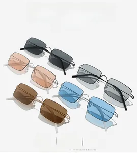 Five pairs of ultra-light screwless rectangular metal sunglasses in multiple lens colors