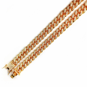 Iced out 18K gold plated 12mm Cuban link bracelet with sparkling crystals for men