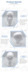 Detailed views of professional white EPS foam mannequin head for wig and hat displays