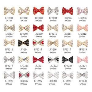 Catalog of mixed alloy bow nail charms with rhinestones and pearls in various colors