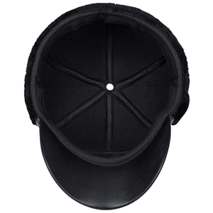 Winter faux leather baseball cap for elderly men with ear flaps and warm faux fur lining