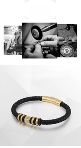 Close-up of black braided leather bracelet with 316L stainless steel magnetic clasp