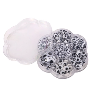 Flower-shaped organizer with multi-size black googly eyes for DIY doll making