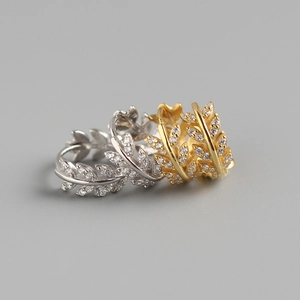 925 Sterling Silver Olive Leaf Hoop Earrings With Sparkling Cubic Zirconia Elegant INS Style For Women Jewelry