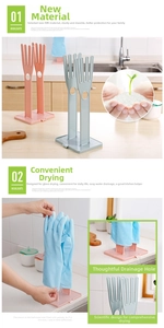 Detail showing foldable ABS glove rack with modular design and drainage base for kitchen drying