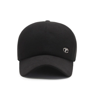 Classic men's winter baseball cap in black with ear flaps and silver metal logo