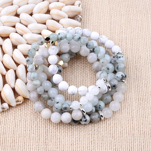 Multilayer bohemian moonstone beaded bracelet with natural stone and metallic accents