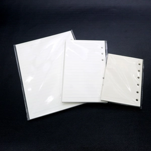 Three sizes of 6-hole lined refills for loose-leaf notebooks in A5, A6, and A7