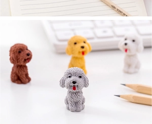 Cute cartoon poodle shape rubber erasers set, colorful mini desk stationery for kids students.