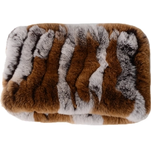Handmade woven rabbit fur neck warmer scarf for women with soft striped brown texture