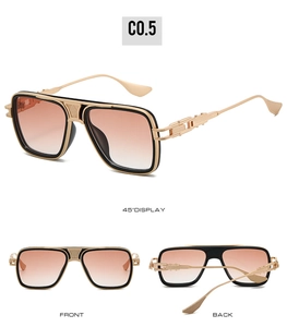 Detailed close-up showing the metallic industrial frame and gradient brown lenses of sunglasses