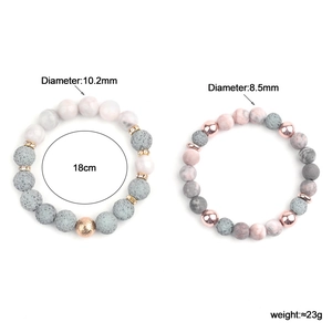 Lava stone yoga energy bracelets with pink marble beads and micro-pave crystal accents