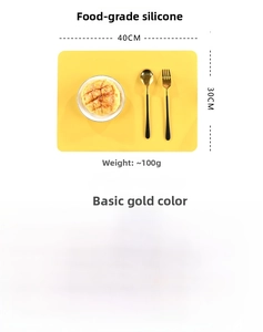 Close-up of yellow heat-resistant silicone placemat showing 40x30cm size and material details