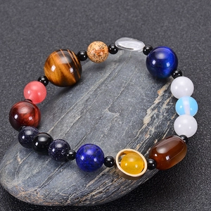 Solar system natural stone bracelet with Tiger Eye and Lapis representing eight planets