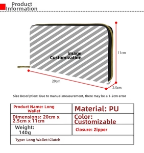 Detailed size specifications for the hip-hop skull pattern PU leather long zipper wallet