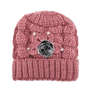 Bonnet en tricot d'hiver pour femme avec doublure polaire et fleur décorative en strass