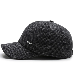 Classic dark grey men's winter wool baseball cap with SPORT metal tag for outdoor