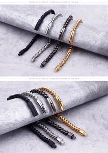 Detailansicht der geflochtenen Weizenketten-Armbänder in Schwarz, Silber, Anthrazit und Gold