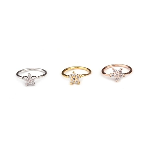Copper star stud earrings set with inlaid zircons in silver, gold, and rose gold finishes