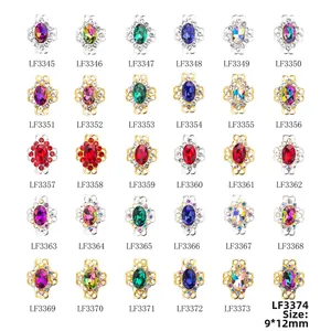 Detailed 9x12mm oval alloy nail charms with colorful K9 rhinestones in gold and silver